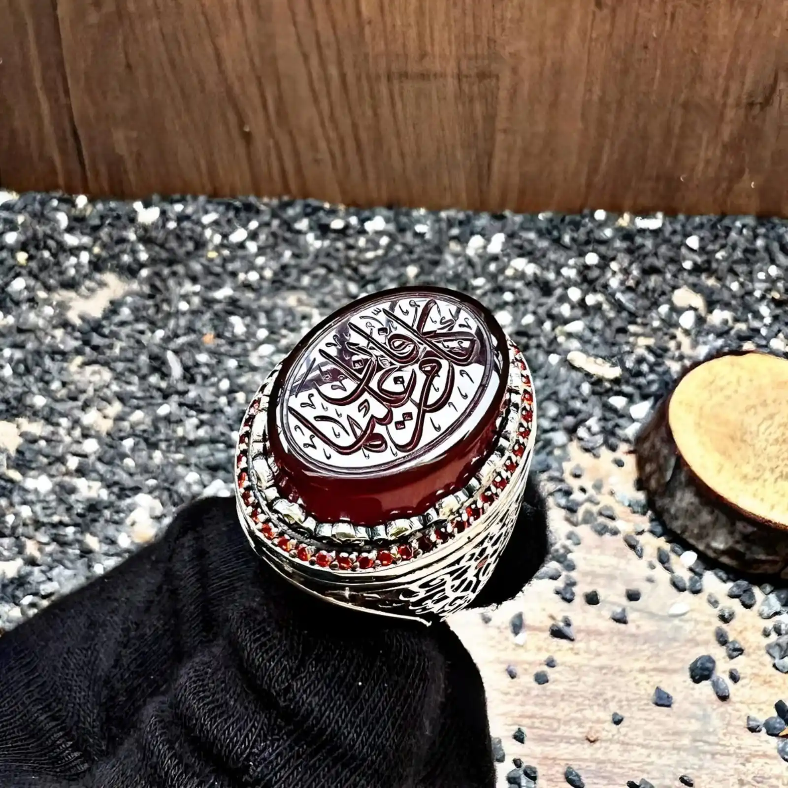 

Customizable Silver Ring with Agate Stone and Surah Rahman Verse - Handmade with Love- Red Aqate Stone Ring- Arabic Calligraphy