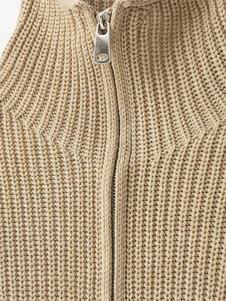 HH Women Spring Fall Half Zip Mock Neck Knit Sweater Chunky Chevron Knit Drop Shoulder Cropped Pullover For Daily Casual Party