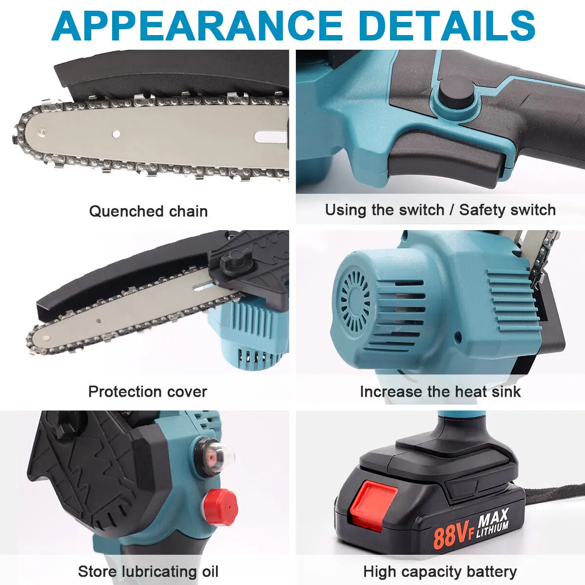 8-Inch 21V Cordless Chainsaw with 2 Li-ion Batteries & Charger, Portable Handheld Electric Chain Saw, Lightweight Power Cutting Tool for Wood Cutting Tree Trimming Garden Yard Home Outdoor Daily Use UK New