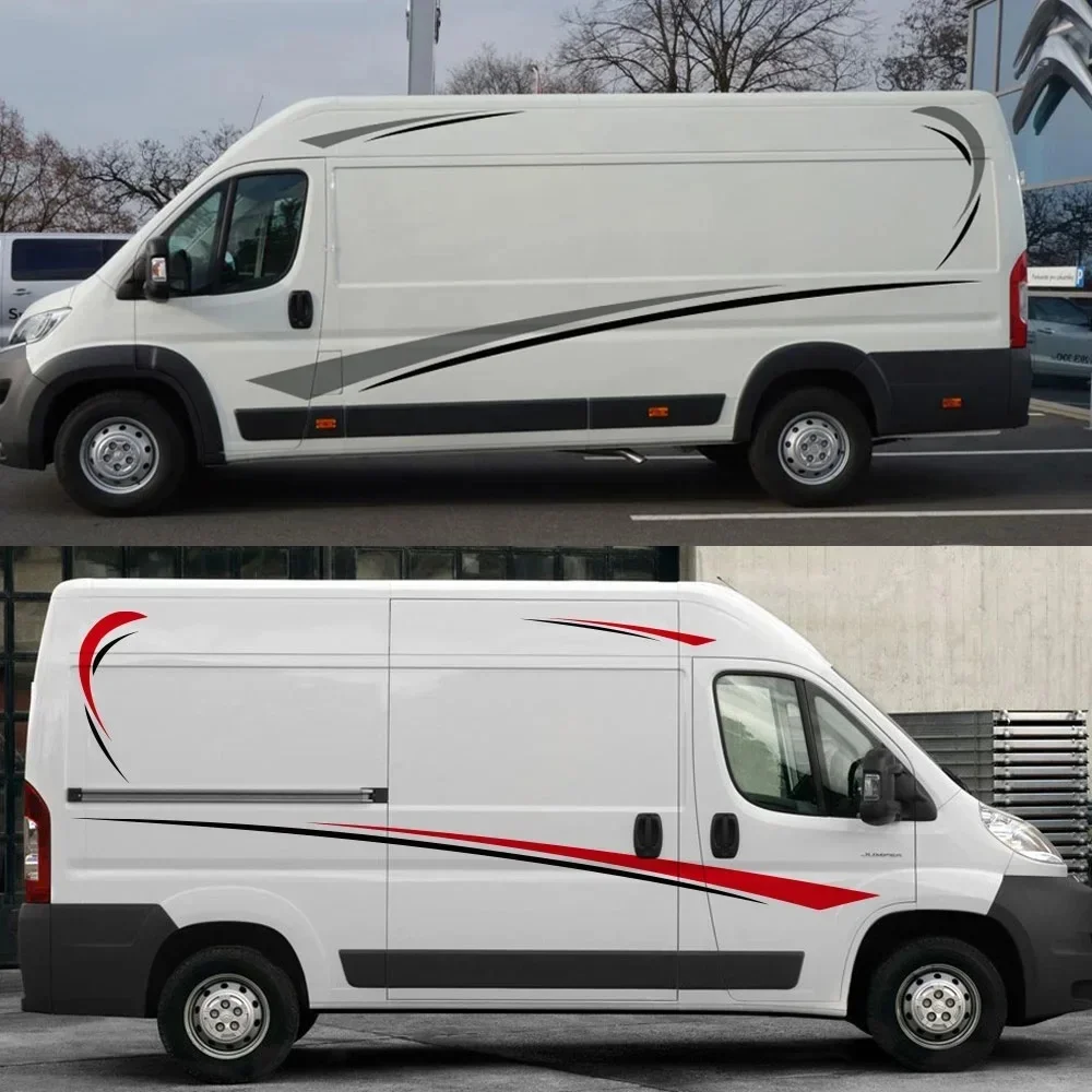 Autocollants latéraux de carrosserie de voiture, autocollants à rayures graphiques pour camping-car, Van, camping-car, Minivan, panneau de chargement, coffre de Bus, accessoires automobiles