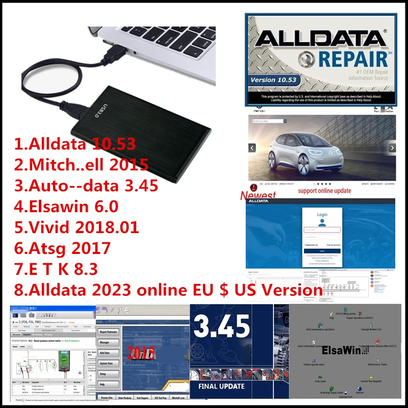 New Auto Repair Alldata 2024 Online Account EU&US,Alldata V10.5 ,mitch..ell,Elsa-win6.0,Vivid 2018.01,auto data 3.45,E T K 8.3