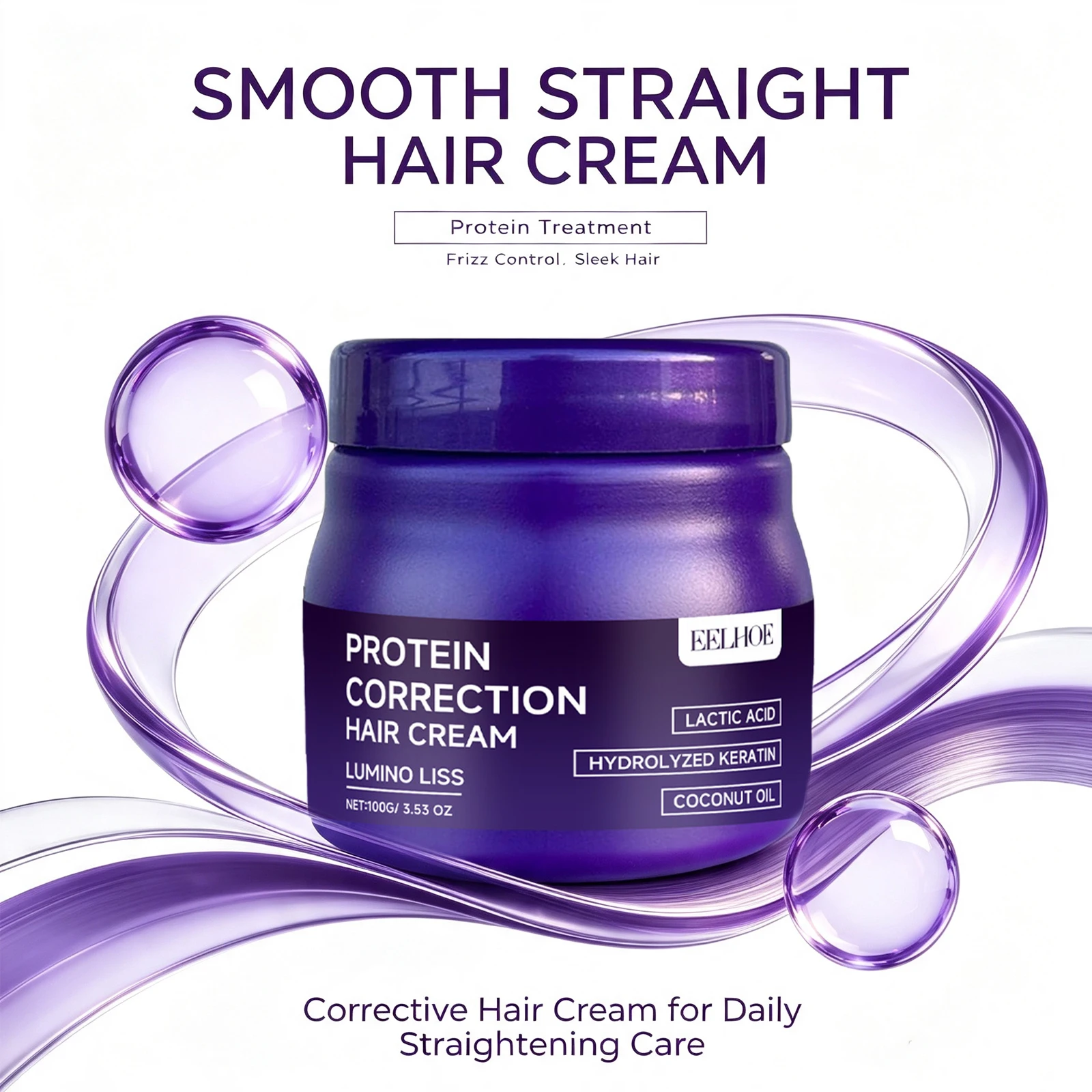 Protein Hair Straightening Cream with Silk Shine Technology Smooth Frizz Hair Intensive Dry Damaged Repair Keratin Hair Treatment Hydrating Hair Mask