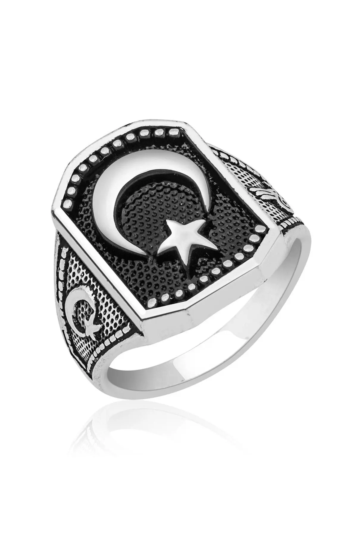 Metal Plated Silver Look Men\'s Ring Jewelry Accessories Moon Yildiz Turkey Elegant Daily Use Ottoman Tugra Stylish Design Does