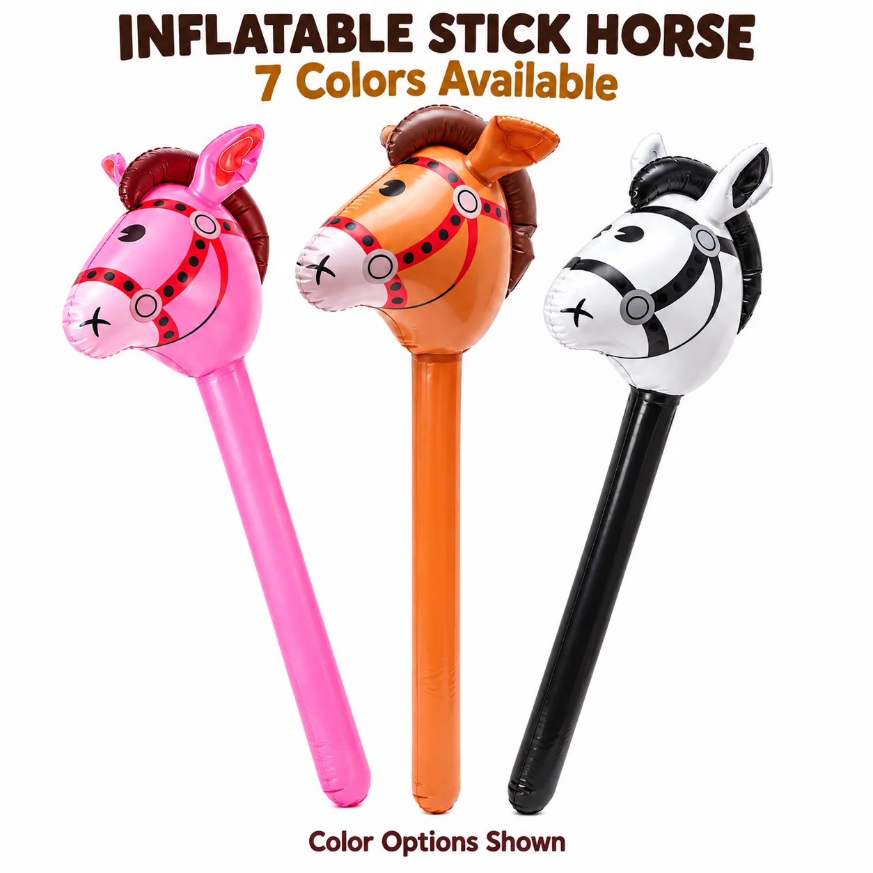 1PC 95cm Inflatable Stick Horse Hobby Horse Toy Horse Head Riding Stick Cowboy Western Party Costume Prop Birthday Carnival