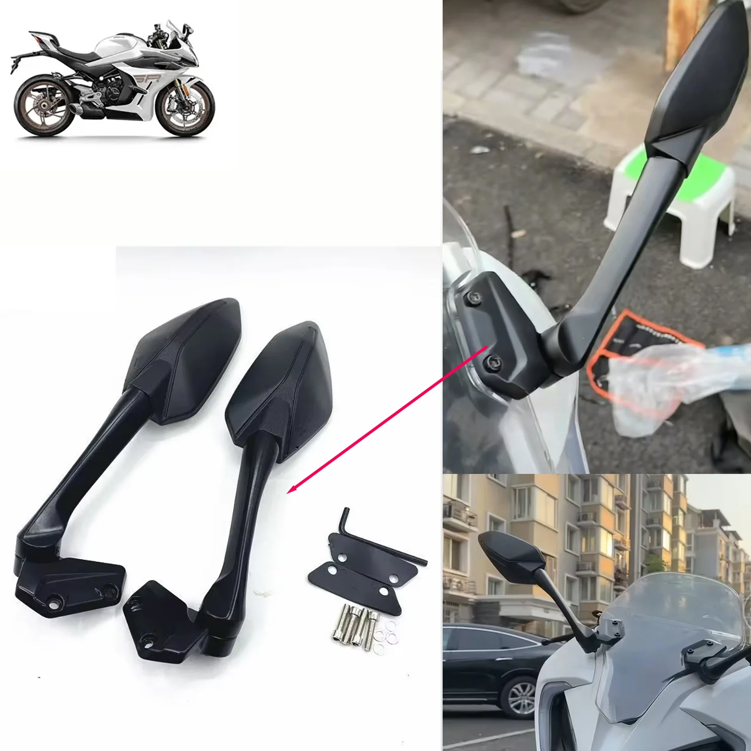 Motorcycle Left/Right Reversing Mirror Reflector Accessories For CFMOTO 250SR 300SR SR250 SR300 CF250-6-6A With Accessories