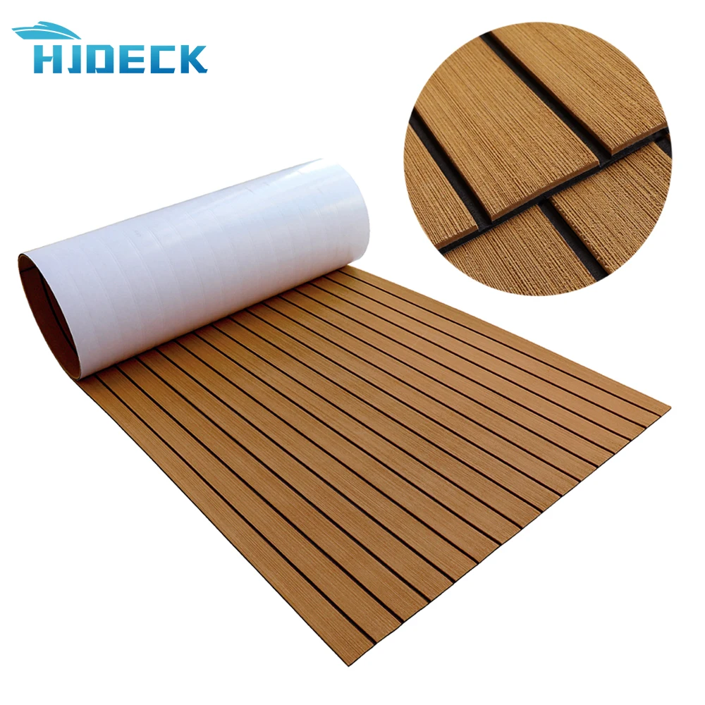 

16.14*94.5" Self-Adhesive Foam Yacht Skid Pad, EVA Material, Teak Decking Sheet, Flooring Floor Mat, Brown Black Stripes