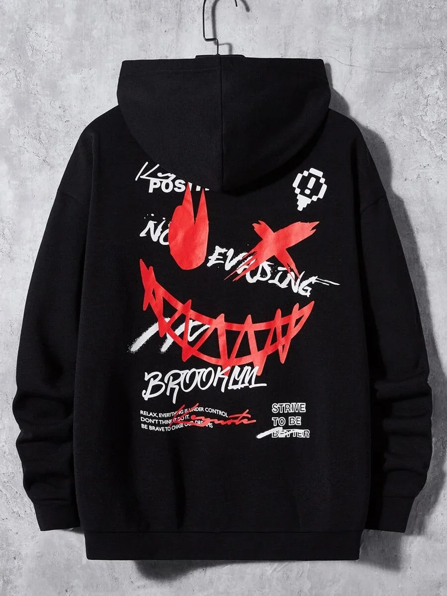 Hoge Kwaliteit Losse, Zachte En Ademende Hiphopstijl Trendy Hoodie Voor Heren Met Letterprint