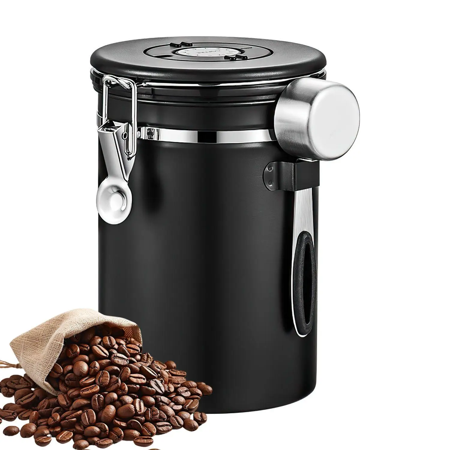 Kaffeebohnen-Vorratsdose 2800 ml – luftdichte Edelstahl-Kaffeedose mit Messlöffel, Aromaschutzbehälter für bis zu 1 kg Kaffee, Schwarz