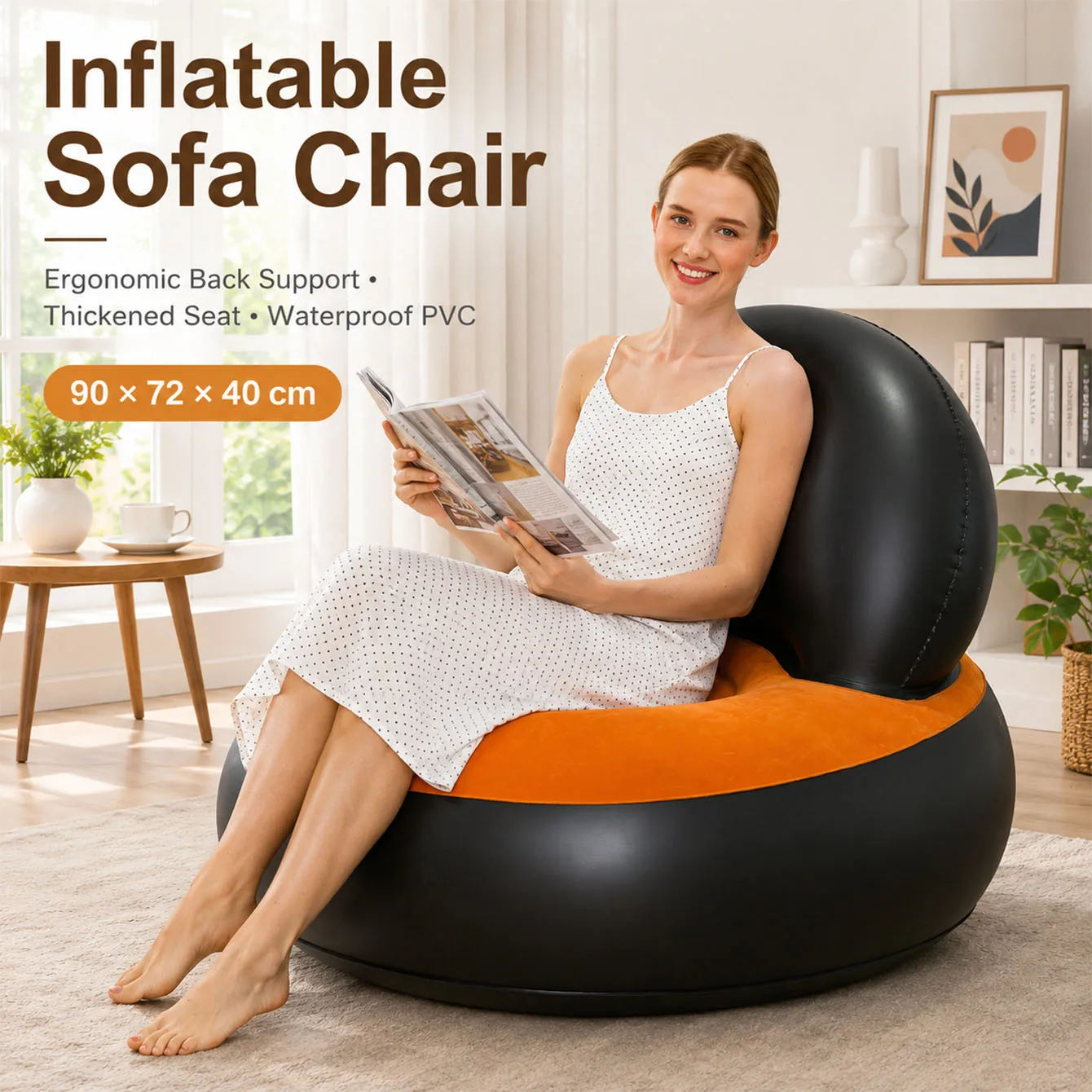 1PC Inflatable Air Sofa Chair Lounge Bean Bag with Backrest Waterproof PVC Floor Seat Ergonomic Portable Indoor Outdoor