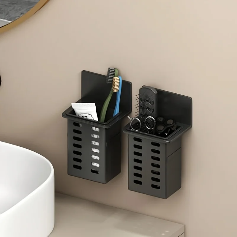 Wall Mounted Toothbrush Holder, Diamond Free Bathroom Organizer, Multifunctional Toothpaste Storage Rack