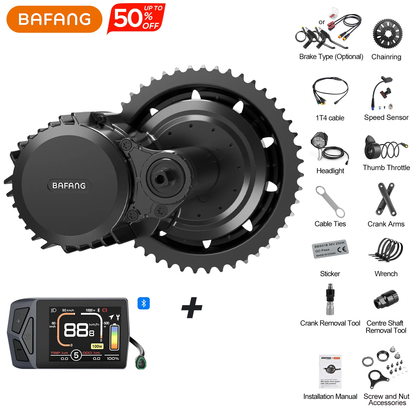 Kit di conversione motore centrale BAFANG 48V 52V 1000W BBSHD M615 con sistema CAN BUS
