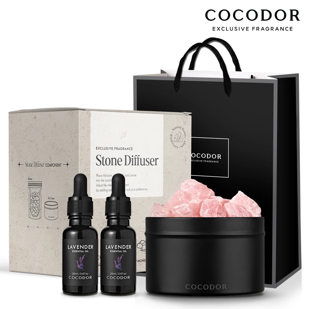 Gift recommended pink stone diffuser + essential Aroma oil 20ml set of 2 + shopping bag