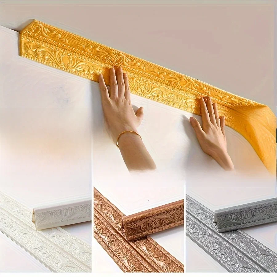 230 cm schuim muurrandstripstickers kunnen in de helft worden opgevouwen, zelfklevende waterdichte plint hoek taille lijnsticker HomeDecor - afbeelding 2