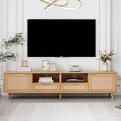 TV-Konsolen tisch, 200*37*49cm, TV-Schrank mit echtem Rattan-Design, TV-Schrank mit Massivholz füßen, geflochtene Rattan-TV-Boards