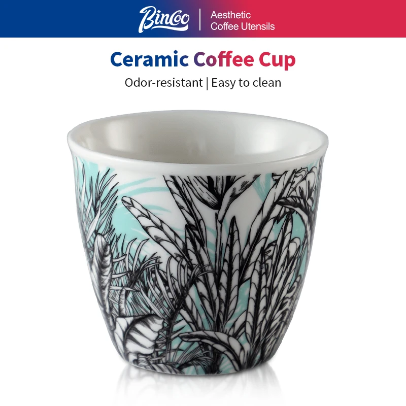 

BINCOO Ceramic Coffee Cup Jungle Flower Series Creative Art Latte Espresso Mug for Tea Cappuccino Home Cafe Barista Accessories