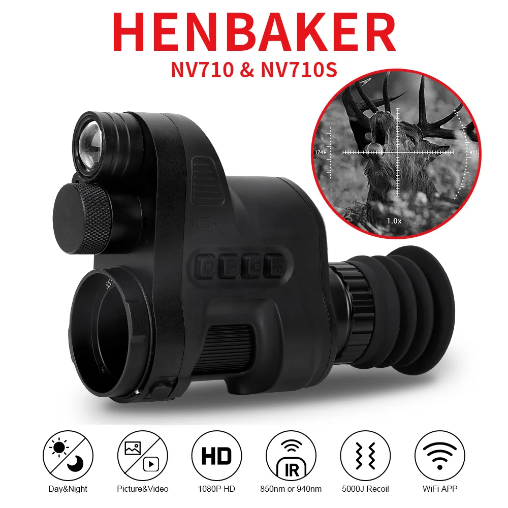 Henbaker NV710S 850nm IR Night Vision Scope 5000Joule Hunting Night Sight 950nm Red Dot Night Vision Riflescope Camera WIFI APP