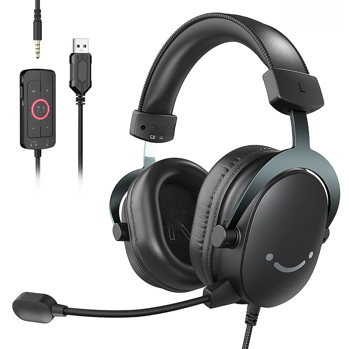 Zestaw słuchawkowy FIFINE, słuchawki z wtyczką 3,5 mm i USB z dźwiękiem przestrzennym 7.1/kontrolą głośności/przyciskiem wyciszenia do PC/MAC/PS4/PS5 Mixer-H9 — zdjęcie produktu 7