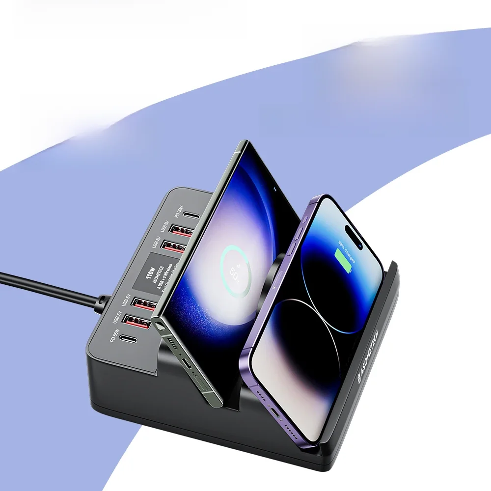 110W 6-portowa stacja ładująca USB Podwójne szybkie ładowanie bezprzewodowe typu C QC3.0 PD3.0 65W Szybkie ładowanie dla iPhone Xiaomi Samsung Laptop — zdjęcie 2