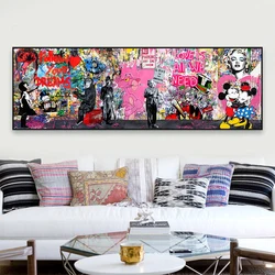 Banksy Multi Character Graffiti Popularny Wzór Sztuka Płótno Plakat Mickey Monopoly Salon Moda Domowa Dekoracje Ścienne Obrazy