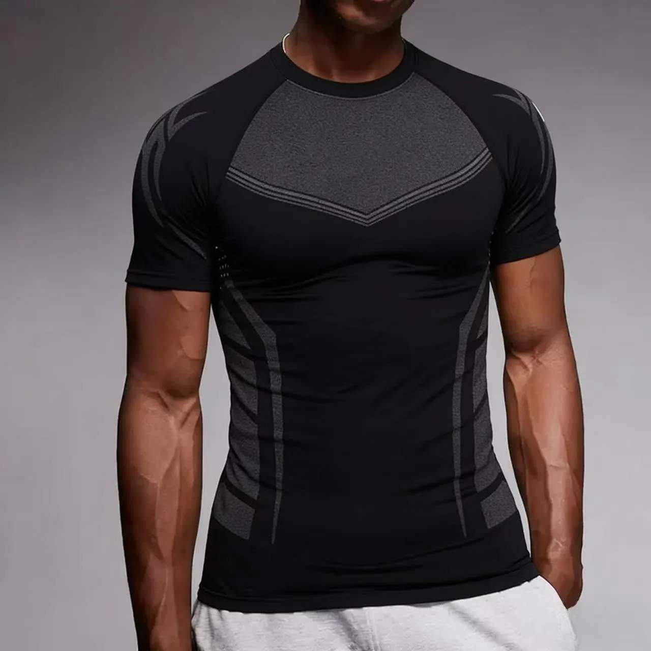 Fitness-T-Shirt für Herren, schnelltrocknend, Kompressionsshirt, Trainingsshirt, kurzärmelig, Sommer-Sport-T-Shirt für Männer