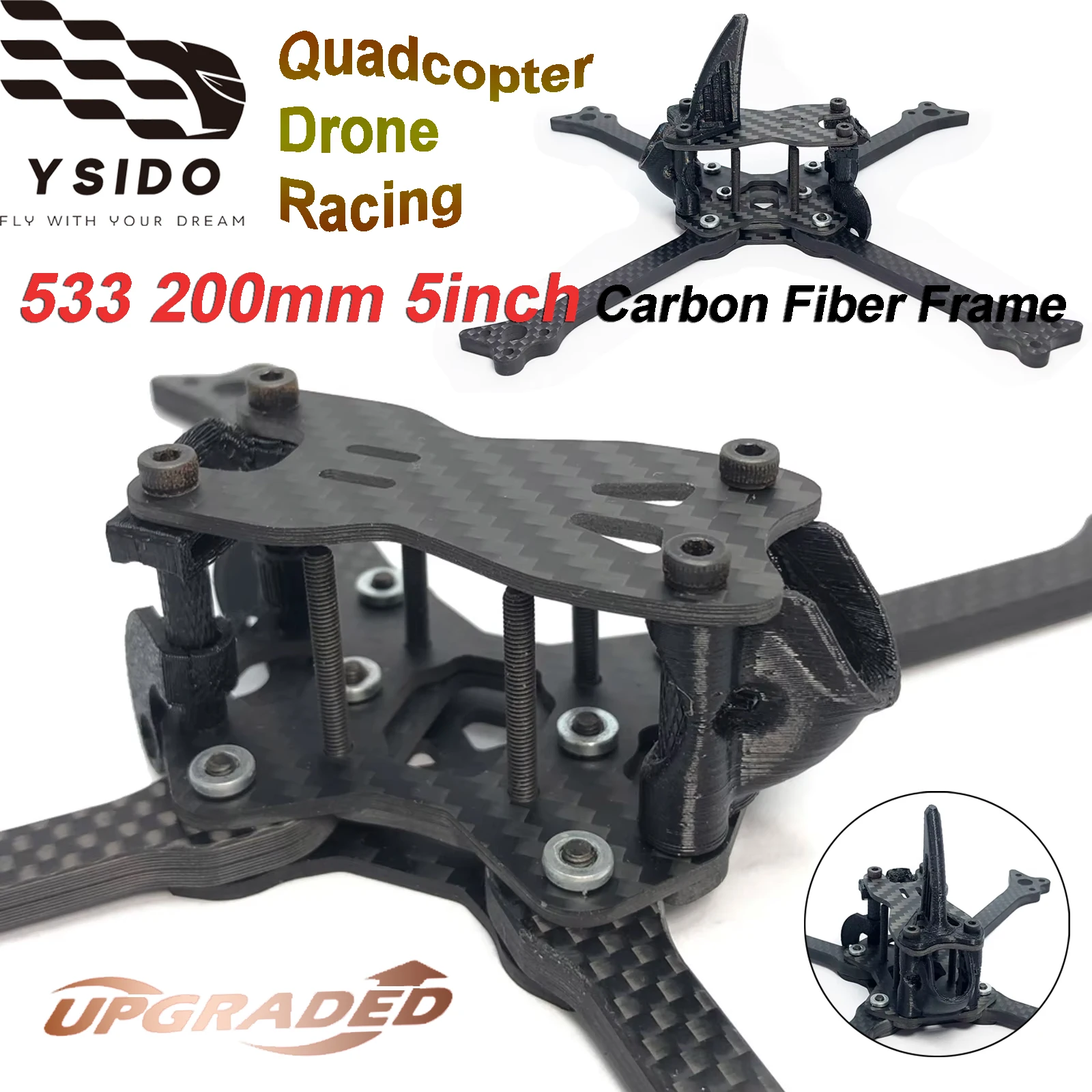 YSIDO Carbon Fiber Frame 533 200mm 5inch X-type Split Frame Kit for RC FPV Quadcopter Drone Racing DIY Upgrade Accessories