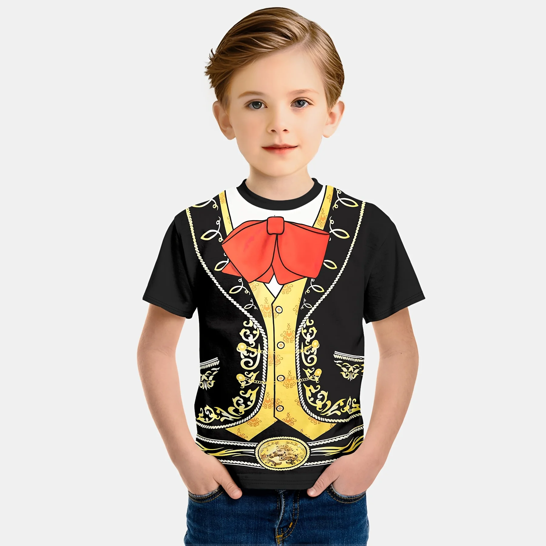 Boy Clothes 3D Print Fake Uniform Pattern Children Top Funny Graphic Short Sleeve T-Shirt Perfect Gift Idea for Boy 2 to 9 Years