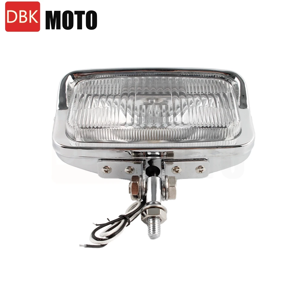 Chrome Vintage Motorcycle Square Headlight Retro Front Lamp Universal for Cafe Racer Bobber Hi/Lo Beam Rectangle Head Light