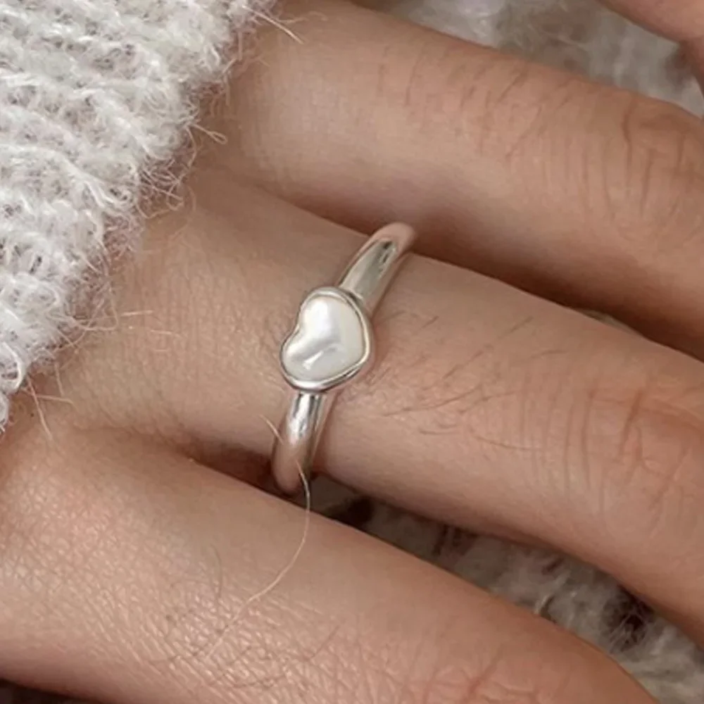 BF CLUB 925 Sterling Silver Ring For Women Jewelry Heart Stone Simple Open Vintage Handmade Ring Allergy For Party Birthday Gift — zdjęcie 2