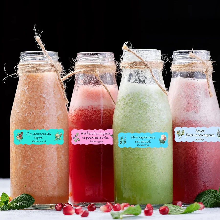 200 Pcs French Bible Verse Stickers – Floral Scripture Labels with Inspirational French Verses, Aesthetic Watercolor Designs