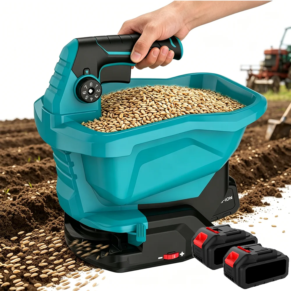 Kabelloser Handstreuer für Saatgut, tragbarer elektrischer Düngerstreuer mit einstellbarem Regler, Mehrzweckstreuer für Rasensaatgut, Salz und Dünger für Garten- und Farmbepflanzung, kompatibel mit