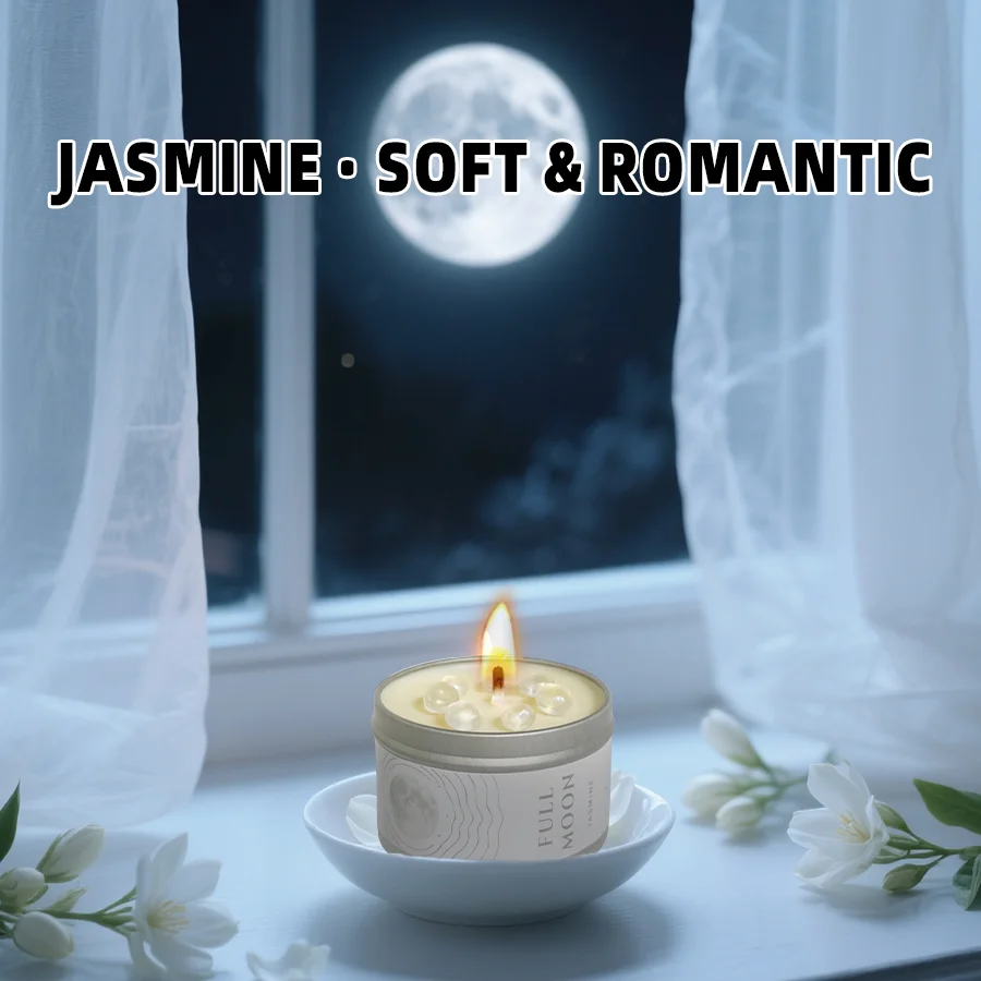 شمعة احتفال القمر بالكامل شمع الصويا شمعة معطرة من القصدير الذهبي مع رقائق كريستال صفراء يدوية له هدية الكريسماس #5