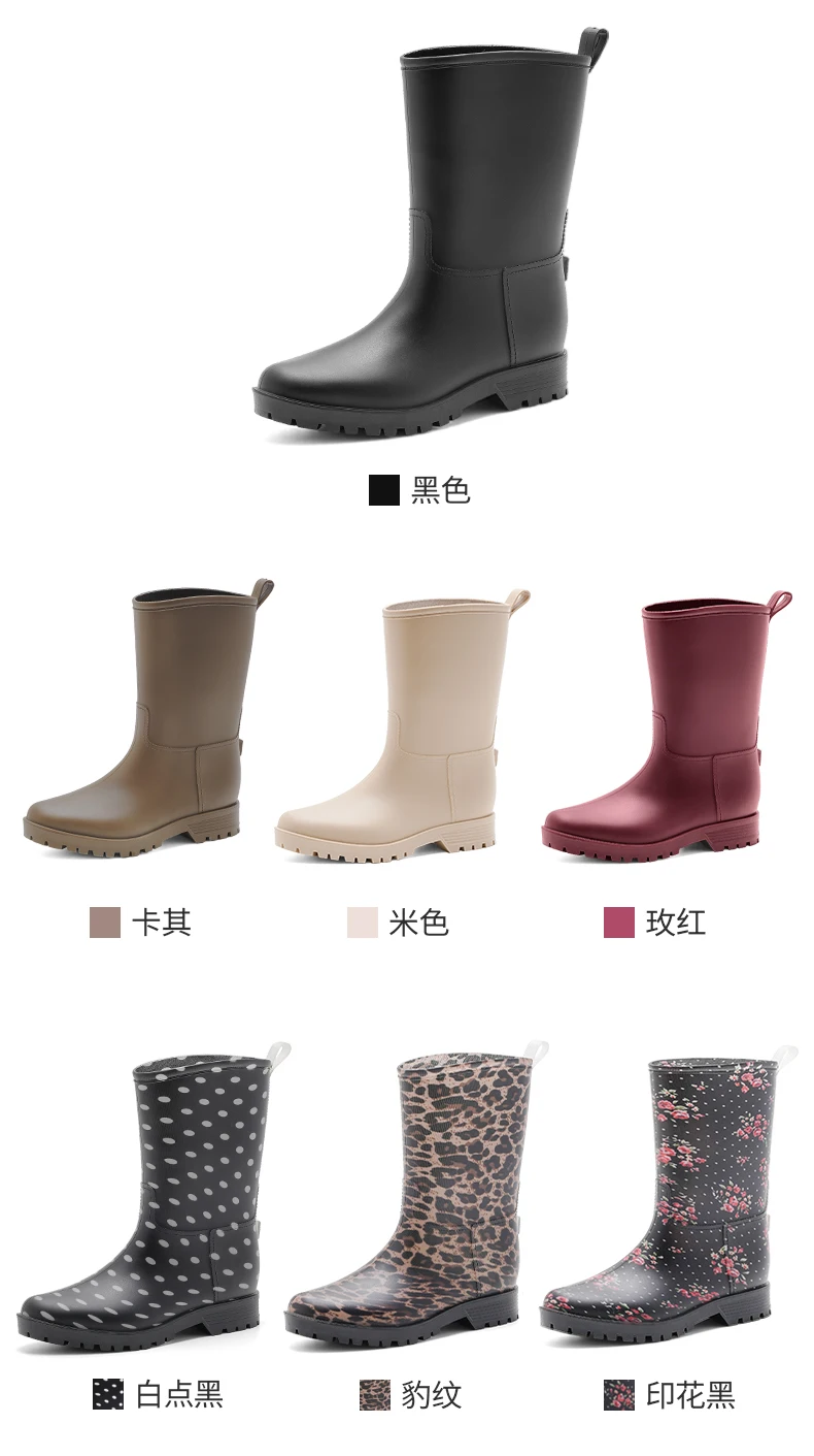 Damen-Regenstiefel mit Leopardenmuster, die bis zur Mitte der Wade reichen und rutschfest sind, einteilige, wasserdichte Gummistiefel aus PVC für den Außenbereich, Wasserschuhe zum Angeln, Regenstiefel für Gartenarbeiten, Wasserschuhe für den Garten. – Detail 4