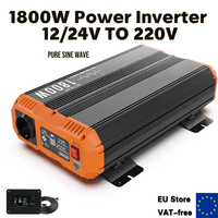 1800W Rated Power 12V 24V To 220V Solar Inverter Pure Sine Wave Car Power Converter Supply Solar Power LCD Display For RV Truck