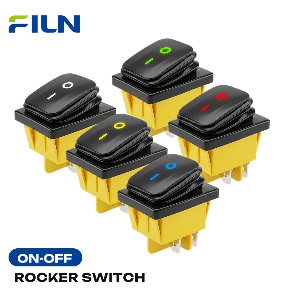 FILN KCD4 20A 10/25PCS 12-24V LED Rocker Switches ON-OFF Illuminated Waterproof 4-Pin for Marine Boat Automotive Equipment Panel