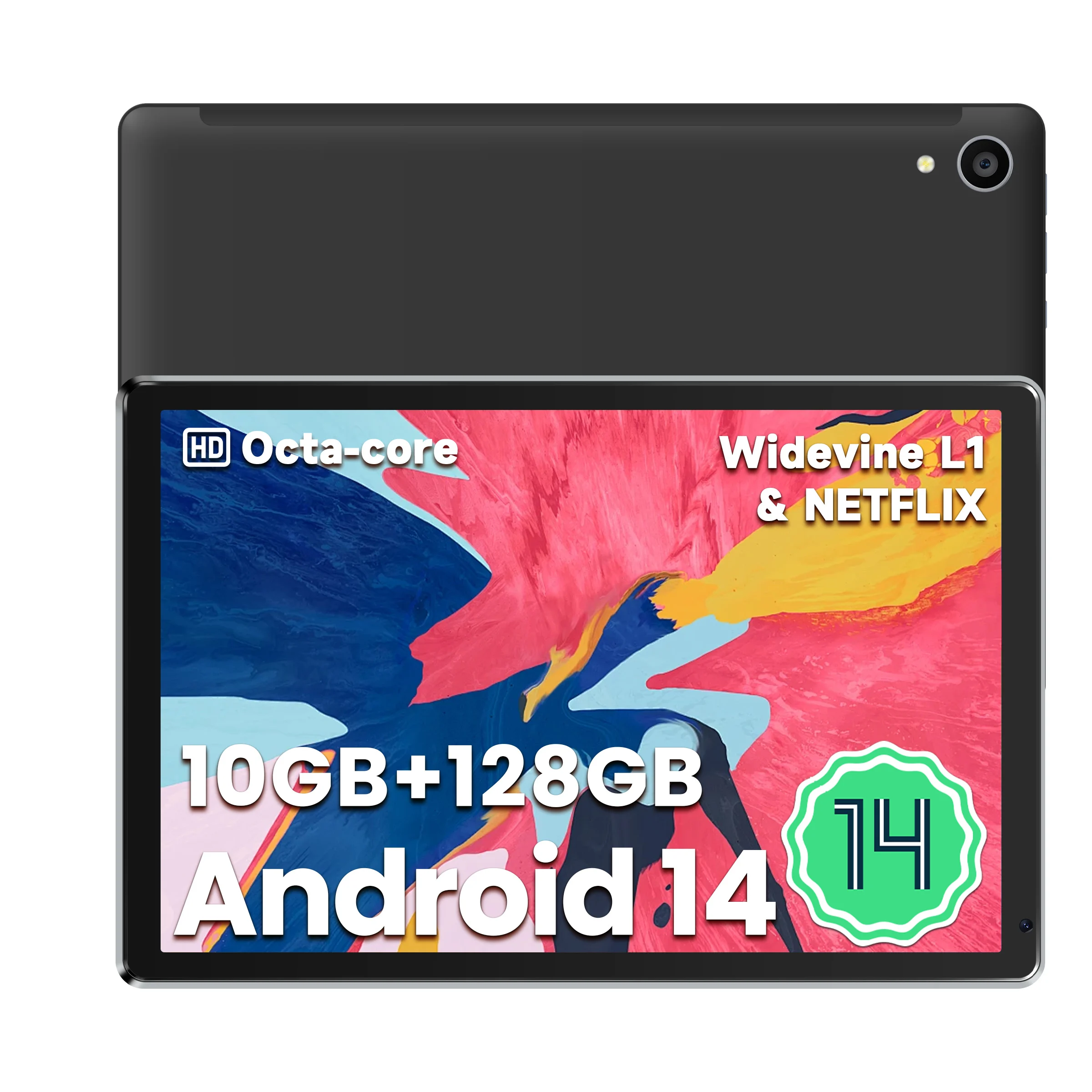 C107 10.1 Inch Android 14 Tablet 10GB RAM 128GB ROM 1TB Expand Octa-Core Processor HD IPS Display A523 CPU 5000mAh Battery