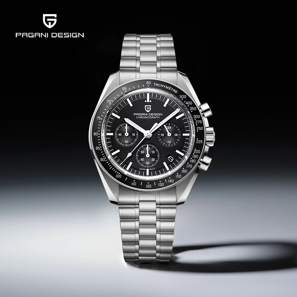 Nouvelle montre homme PAGANI DESIGN V6 Moon 2026, montre à quartz de luxe VK63 pour homme, étanche, chronographe sport rapide, verre saphir AR, lunette en céramique lumineuse, acier inoxydable, montre