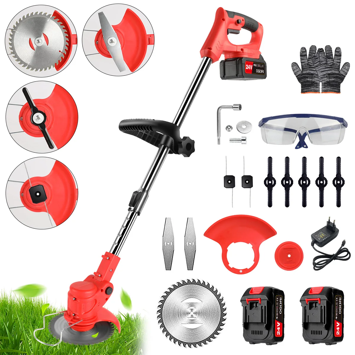 Cordless Lawn Mower Brushless Motor Electric Grass Trimmer Adjustable Length Angle Telescopic Pruning Garden Tools