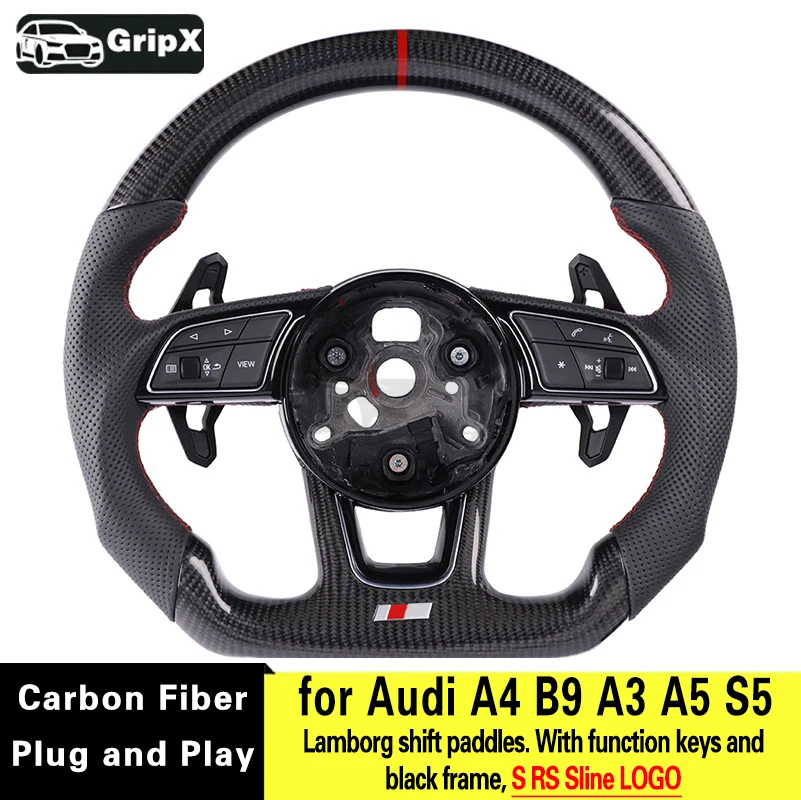 Carbon fiber car steering wheel full set suitable for Audi A3 A5 S5 A4B9 Lamborg shift paddles. With function keys and frame