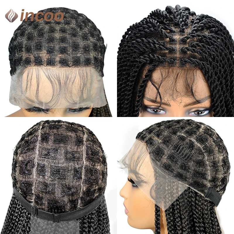 Full Lace Braided Wigs for Black Women 36 Inches Synthetic Jumbo Knotless Box Square Braids Wig Lace Frontal Wig Afro American