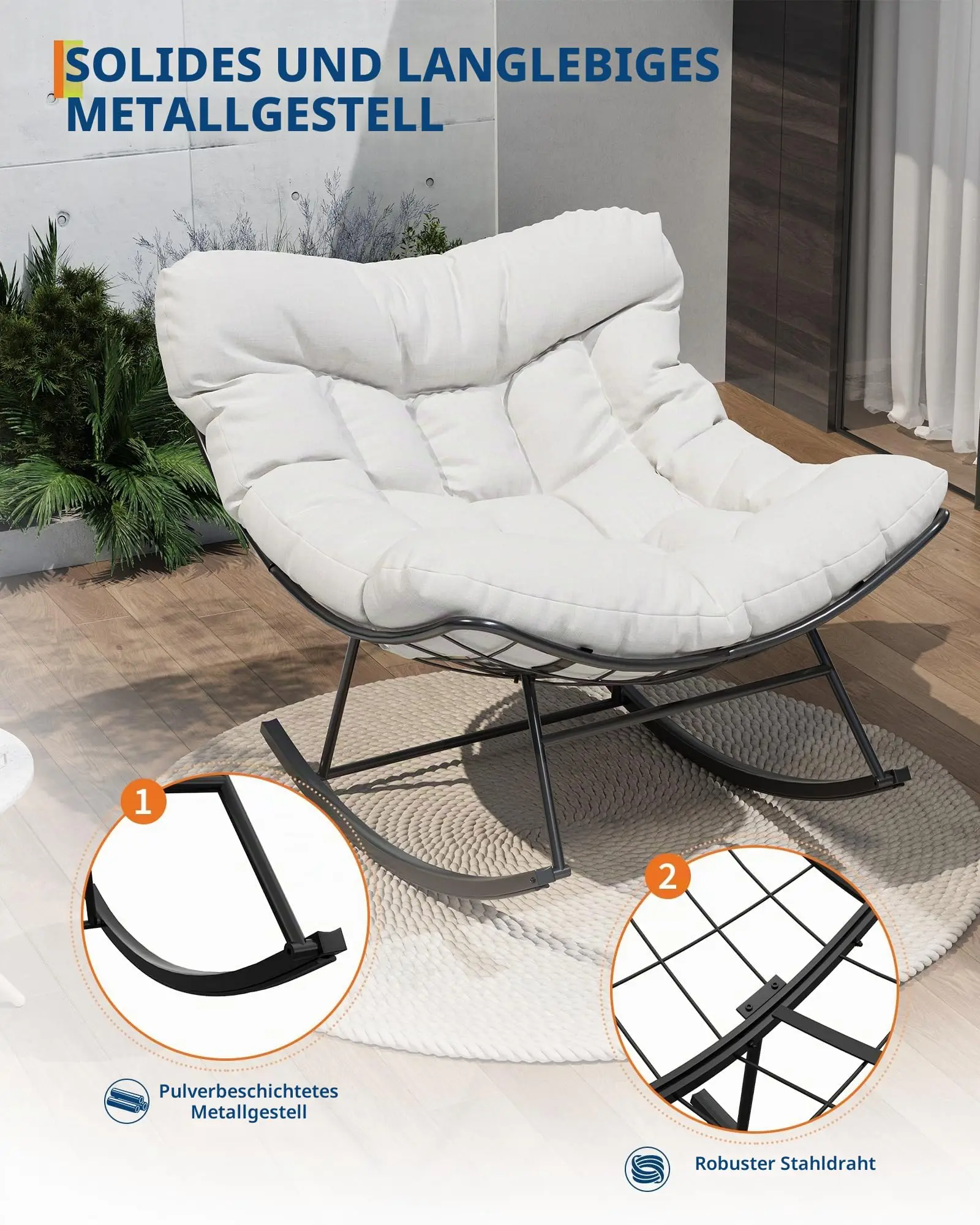 Fauteuil à bascule surdimensionné GarveeHome avec cadre en métal et coussin épais