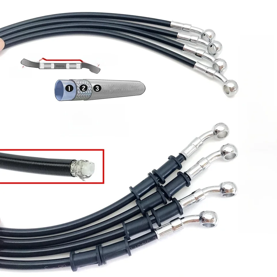 28 Grad Schwarz 400 bis 2200 mm hydraulischer Bremsschlauch DOT Ölrohrleitung geflochtenes Kabel 10 mm Banjo für Kawasaki Yamaha Honda ATV
