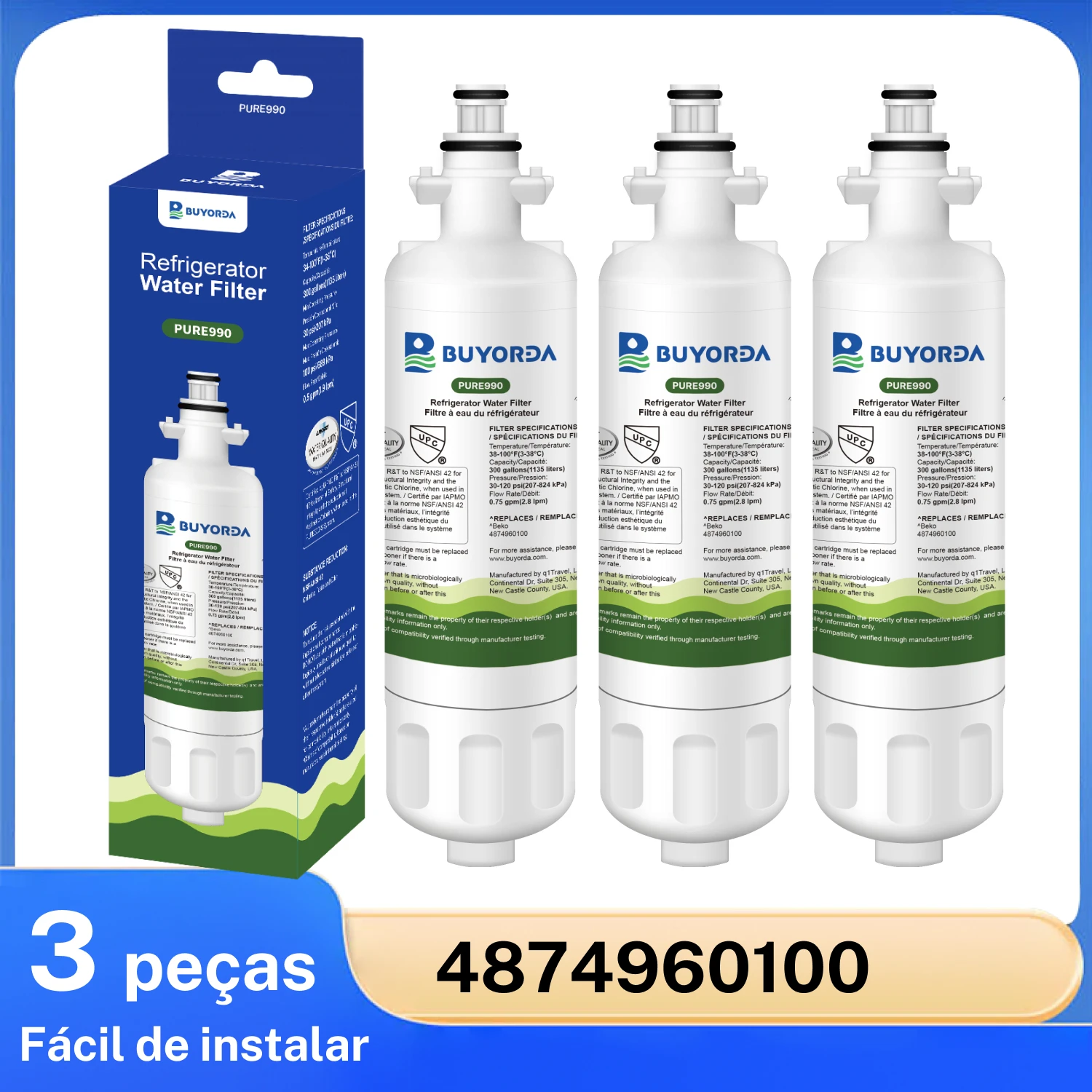 buyorda-4874960100-refrigerator-water-filter-for-beko-carbon-block-quick-install-fresh-taste-odor-control-fits-models-pro-3-pack