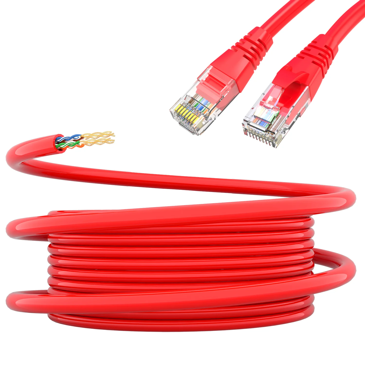 كابل تصحيح إيثرنت UTP Cat5e مع قابس RJ45 أحمر 0.5 متر مناسب لأجهزة الكمبيوتر المكتبية