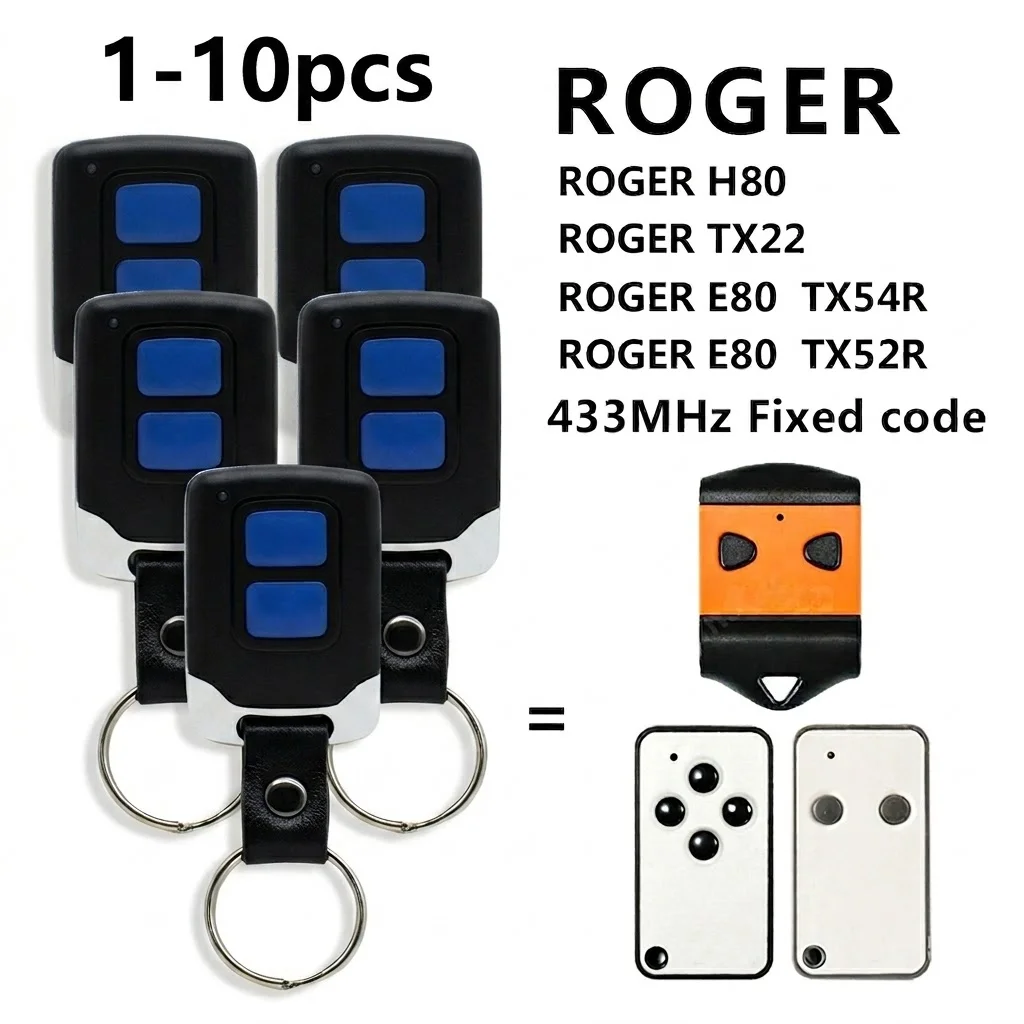 

1-10pcs ROGER Remote Control 433.92MHz Fixed Code for ROGER H80 TX22 TX54R TX52R E80 Gate Garage Door Remote Duplicator