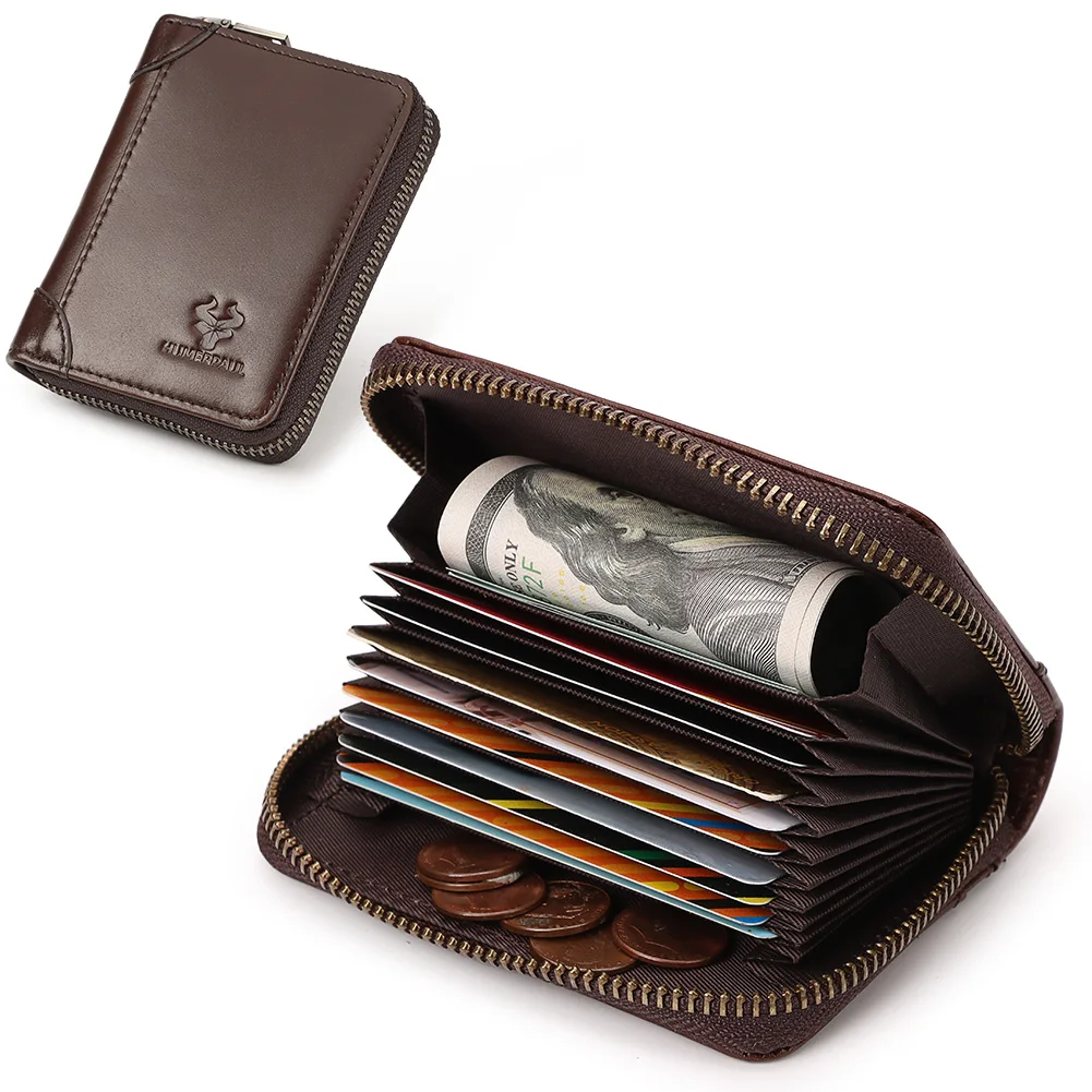 HUMERPAUL Genuine Leather ID Credit Card Holder Wallet for Men Fashion Anti Demagnetization Cards Organizer Money Bag