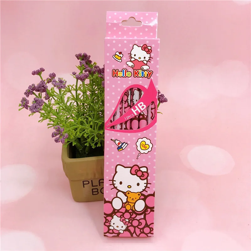 12Pcs/Box Sanrio Pencil Melody Kuromi Cinnamoroll HB Black Write Draw Pencils Primary Students Stationery School Children Gift