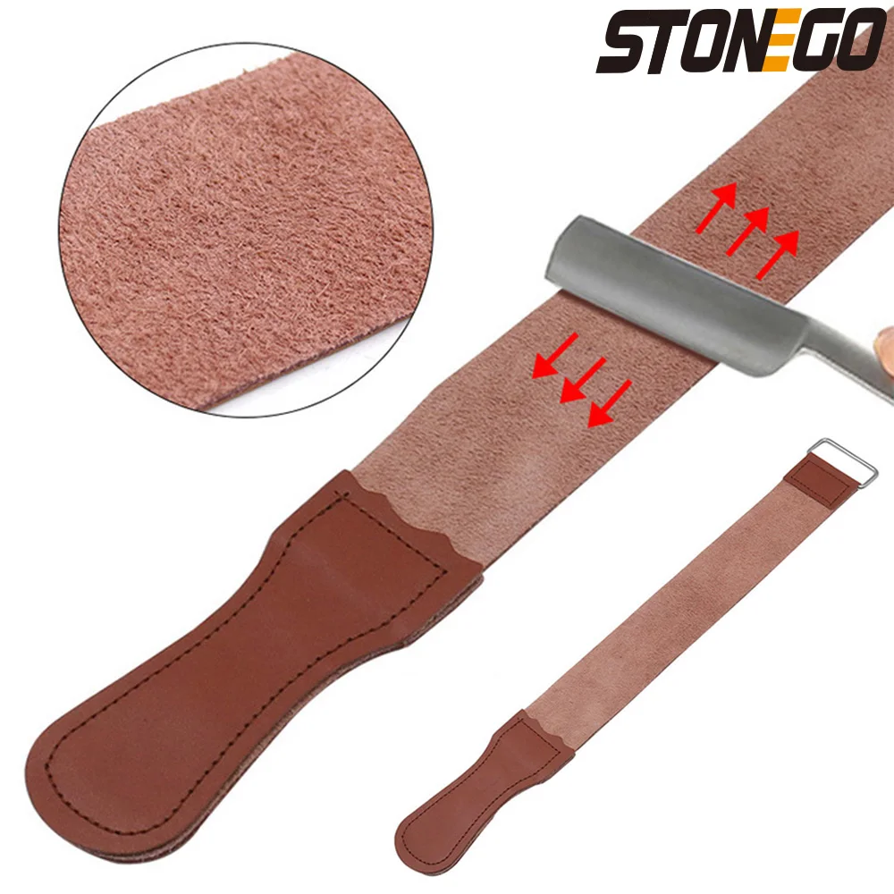 STONEGO Genuine Leather Strop Strap Barber Straight Razor Folding Knife Knives Sharpening Shave Sharpener Sharpening Belt