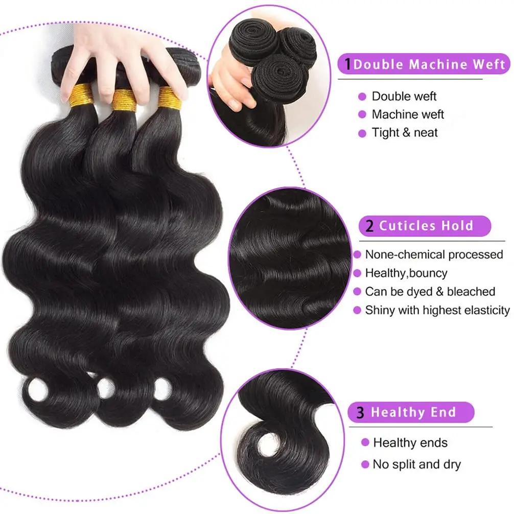 Human Hair Bundles Body Wave Bundles Human Hair 22 Inch  Human Hair Extensions Quick Weave Bundles Human Hair Double Weft #1B