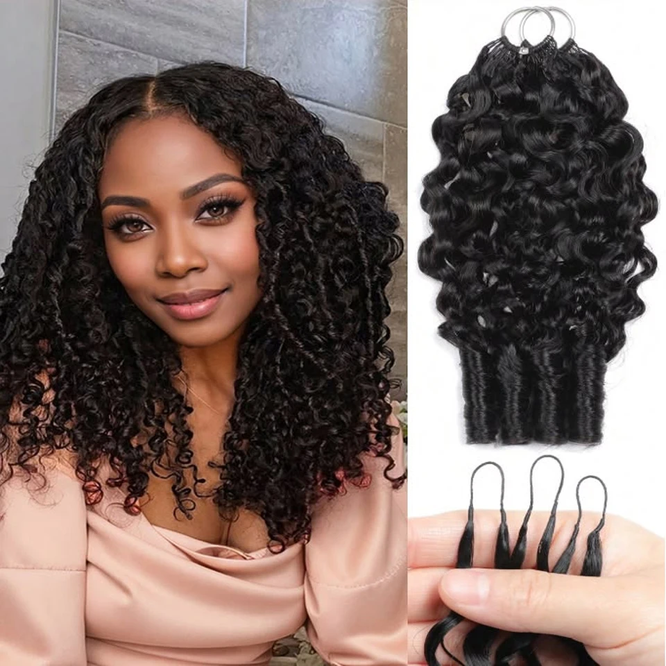 Extensions de cheveux humains bouclés birmans à crocheter, invisibles, pré-séparées, avec nœuds miracle, effet plume, 14-26 pouces, par paquet de 60g, 50 paires