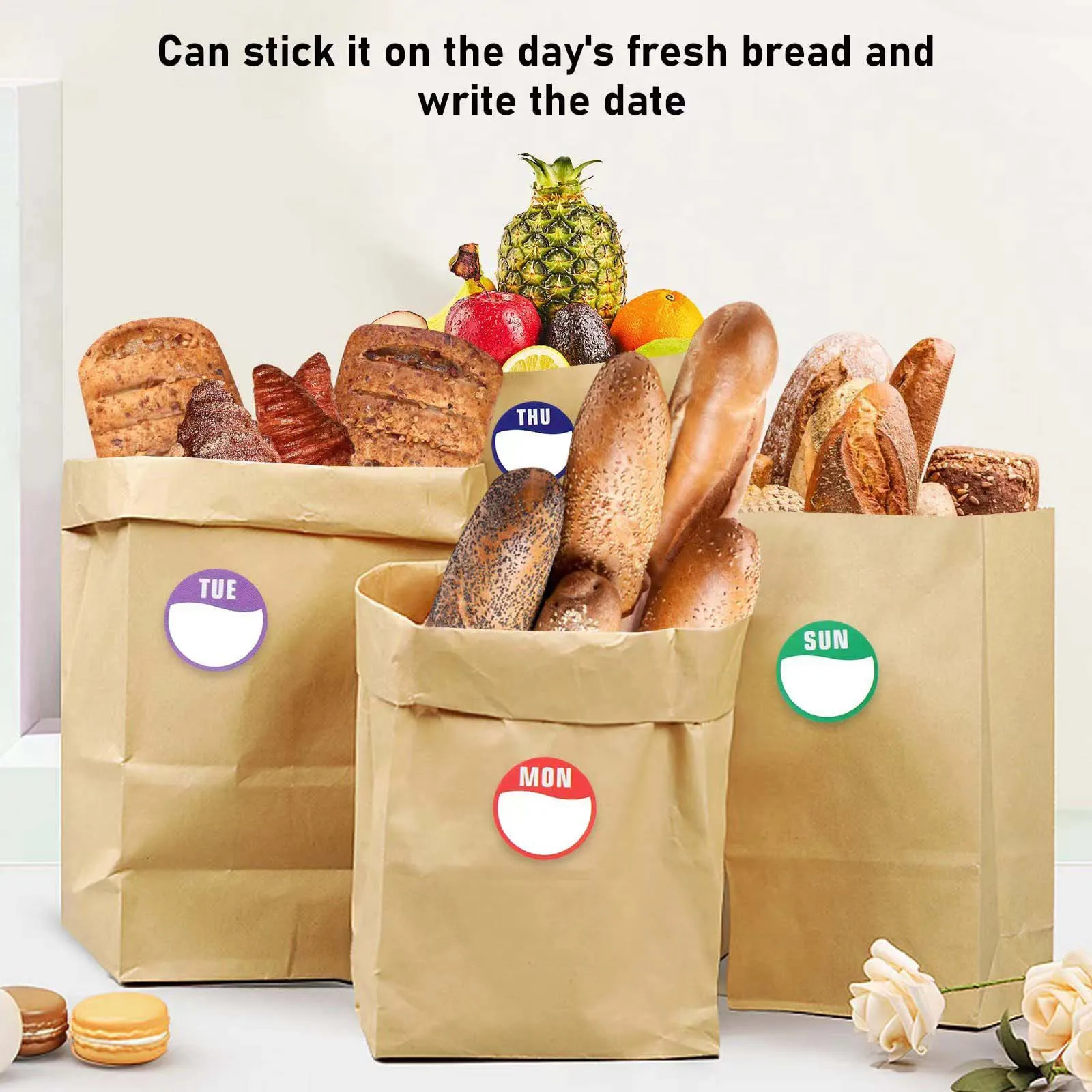 New Paper Day of The Week Stickers Self-Adhesive Date Dot Stickers Food Labeling Round 2cm Sealing Packaging Label for Kitchen